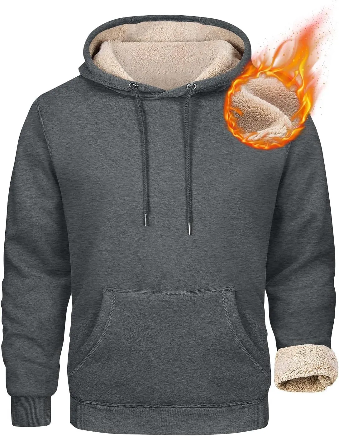 ADHOWBEW Mens Fleece Hoodie Sherpa Lined Drawstring Heavy Weight Cotton Cold Weather Warm Thick Sweatshirts Pullover