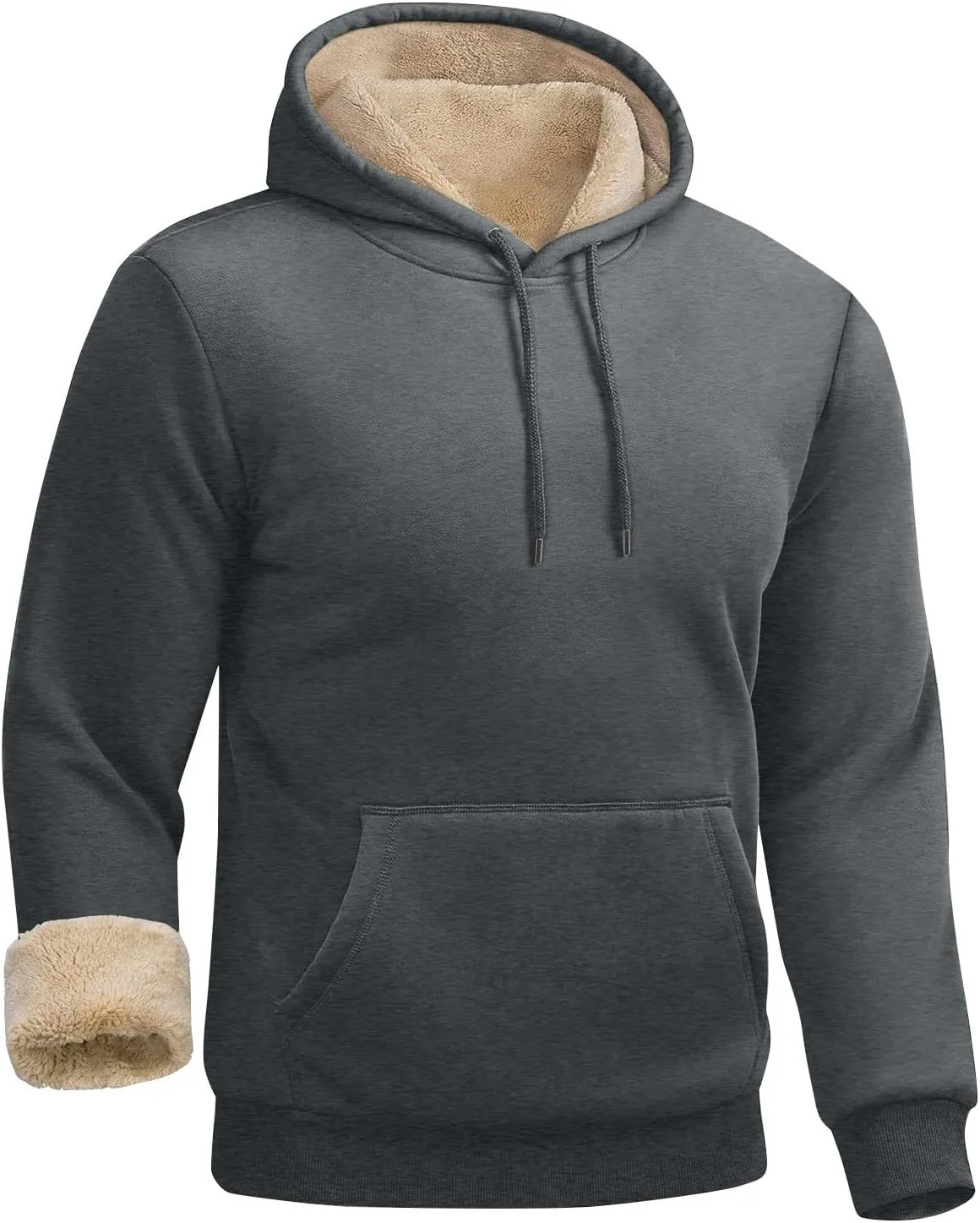 ADHOWBEW Mens Fleece Hoodie Sherpa Lined Drawstring Heavy Weight Cotton Cold Weather Warm Thick Sweatshirts Pullover