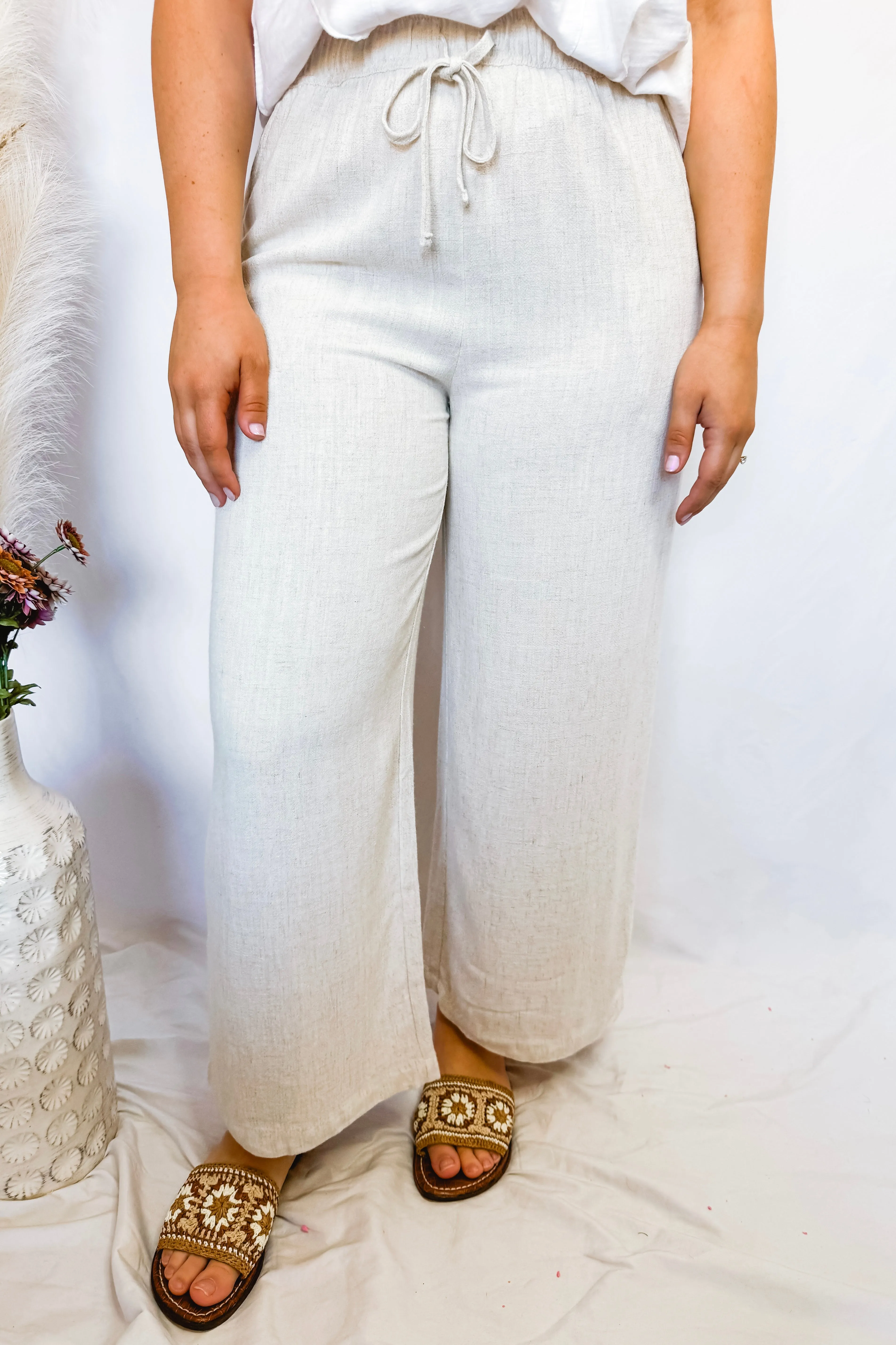 Audrey Wide Leg Linen Blend Knit Pants - Natural