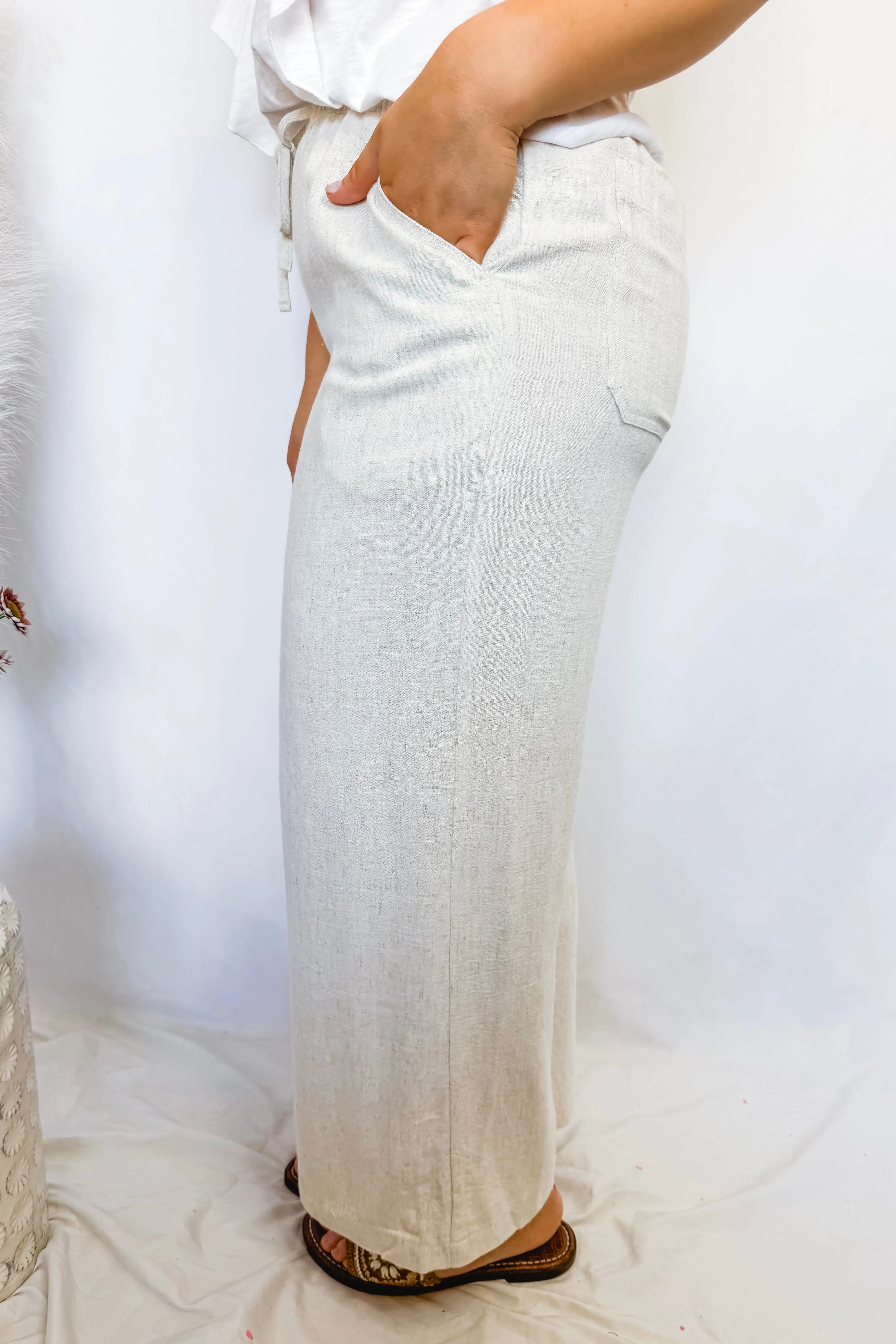 Audrey Wide Leg Linen Blend Knit Pants - Natural