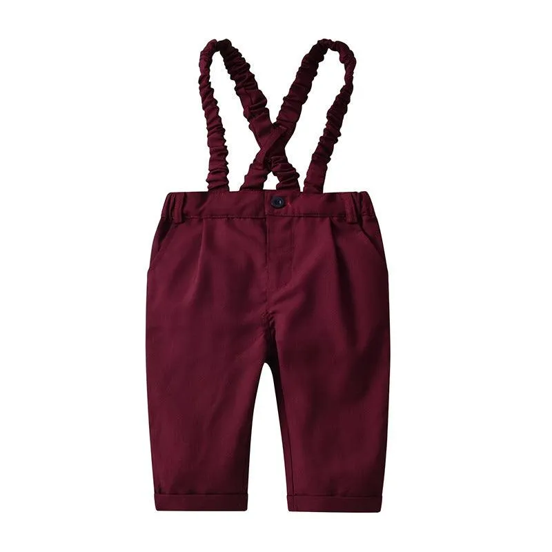 Baby Boy Sets Wholesale White Shirt And Red Suspender Pants