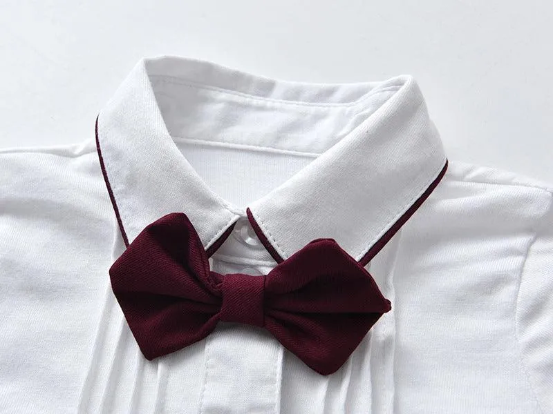 Baby Boy Sets Wholesale White Shirt And Red Suspender Pants