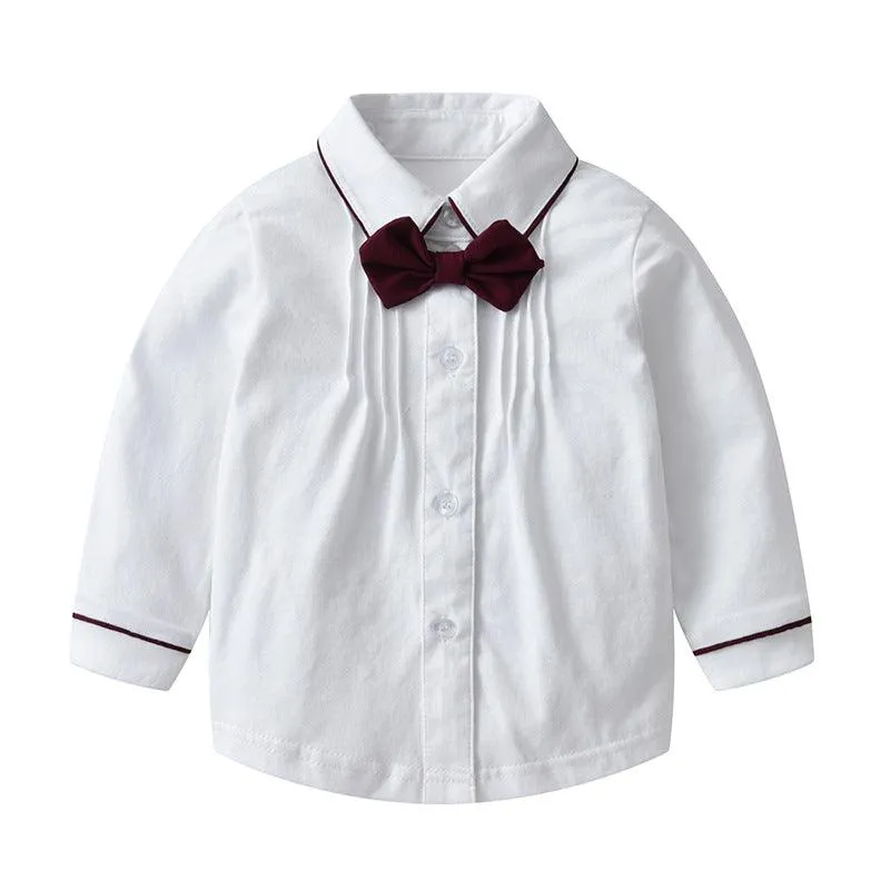 Baby Boy Sets Wholesale White Shirt And Red Suspender Pants
