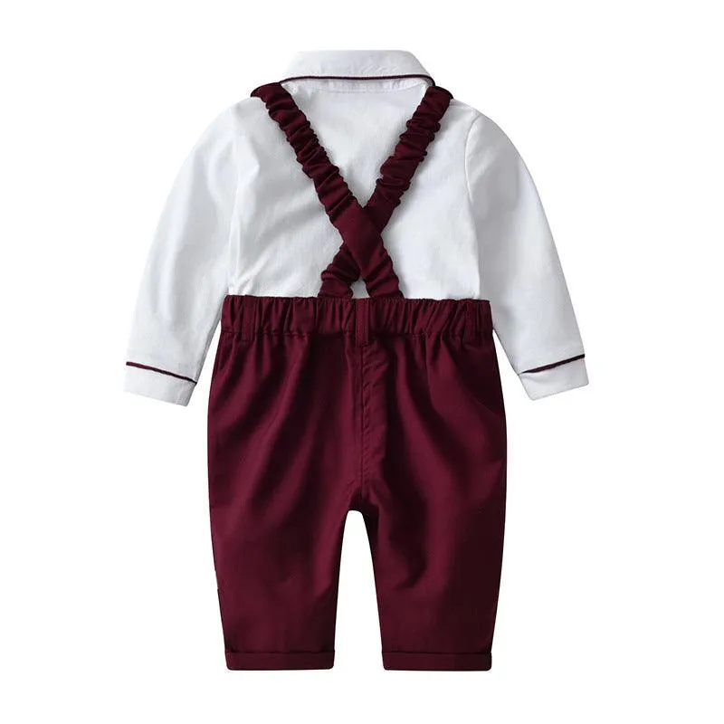 Baby Boy Sets Wholesale White Shirt And Red Suspender Pants