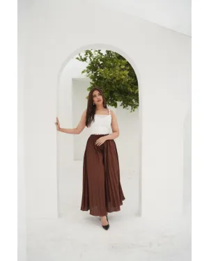 Brunette Pleated Trousers - Brown Crepe