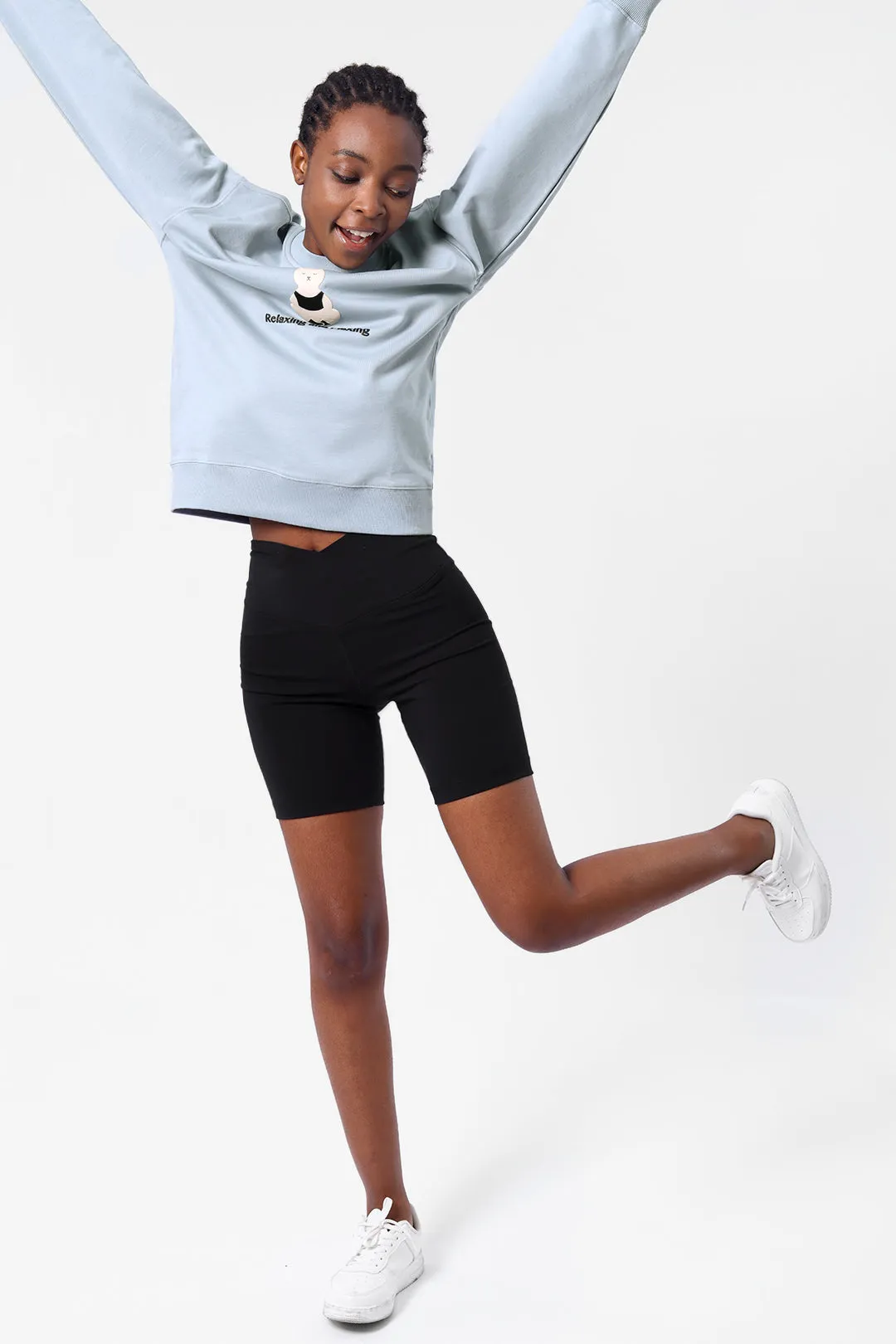 Bunny Sports Series Print Round Neck Sweatshirt-Yoga Bunny
