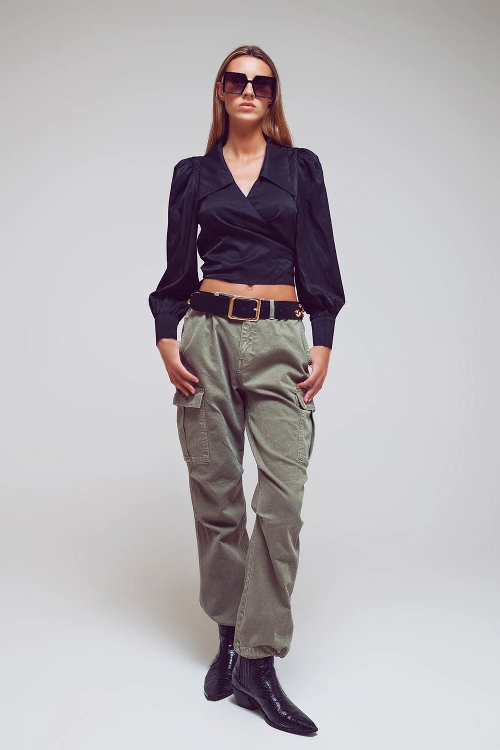 Cargo Pants With Tassel Ends In Military Green