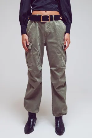 Cargo Pants With Tassel Ends In Military Green