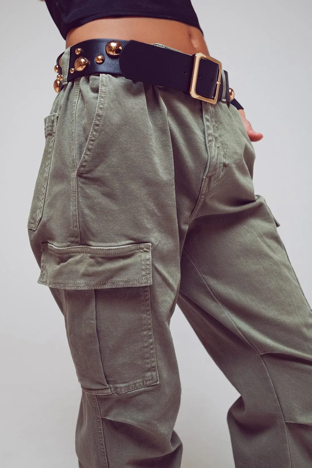 Cargo Pants With Tassel Ends In Military Green
