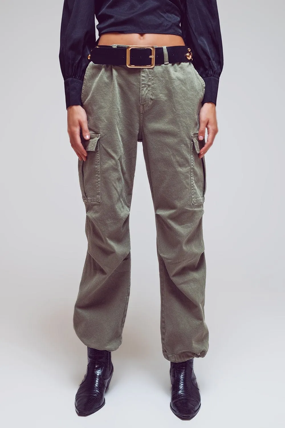 Cargo Pants With Tassel Ends In Military Green