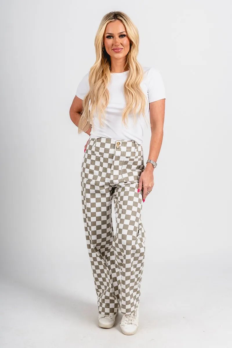 Checkered pants tan