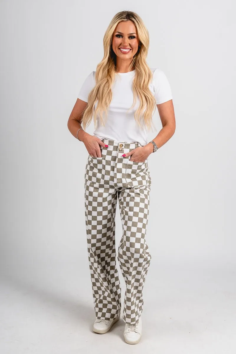 Checkered pants tan