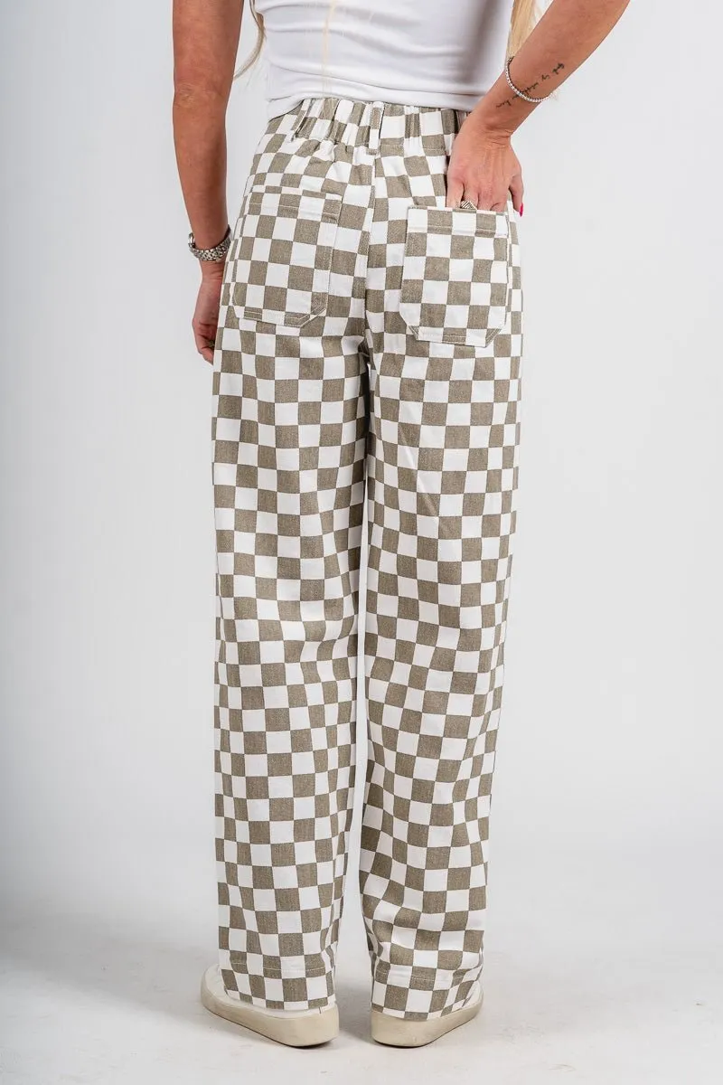 Checkered pants tan