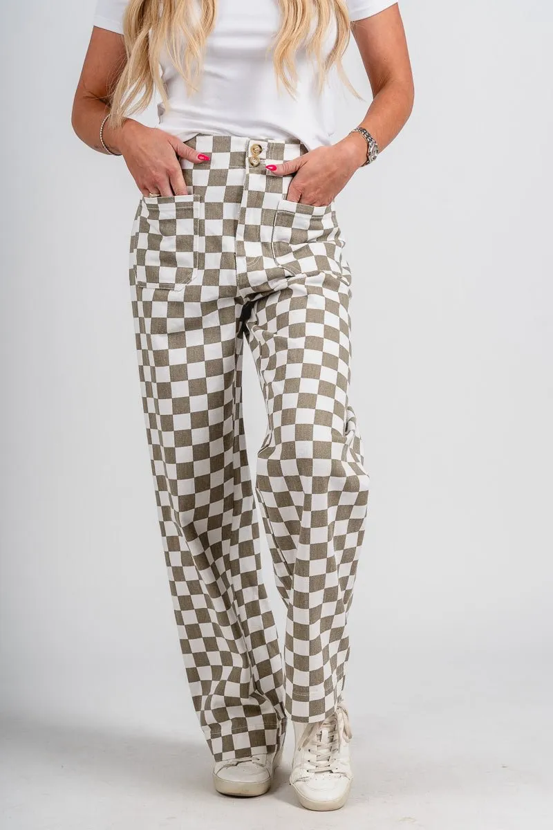 Checkered pants tan