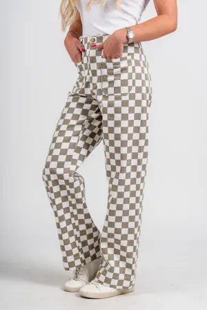 Checkered pants tan