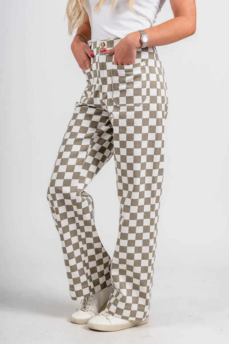Checkered pants tan