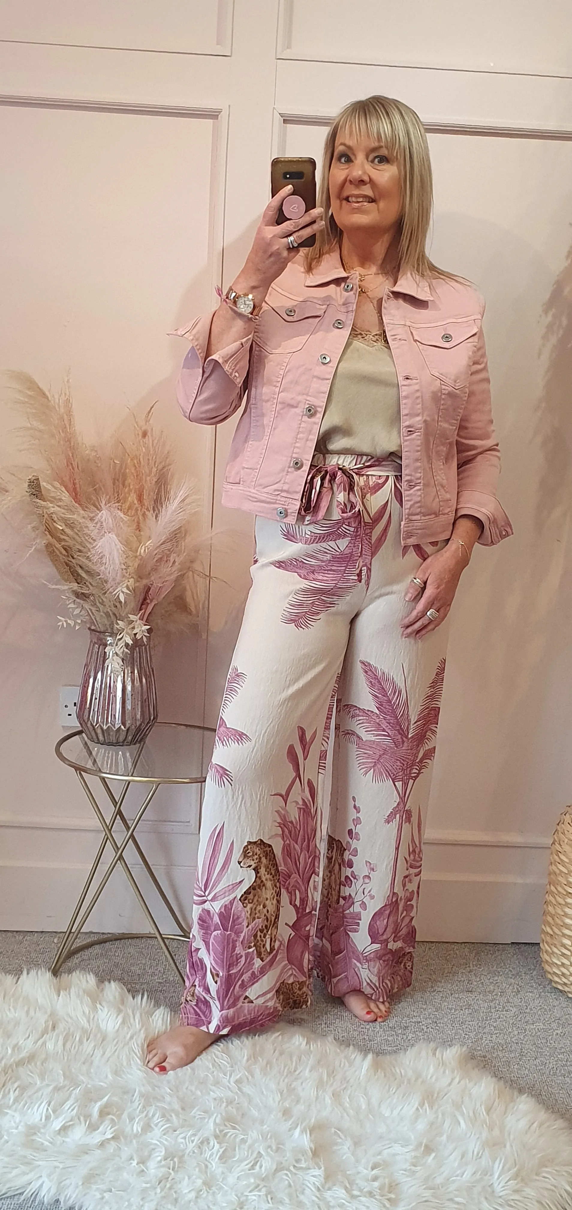 Cheetah & Palm Print Wide Pant - Wine/Cream