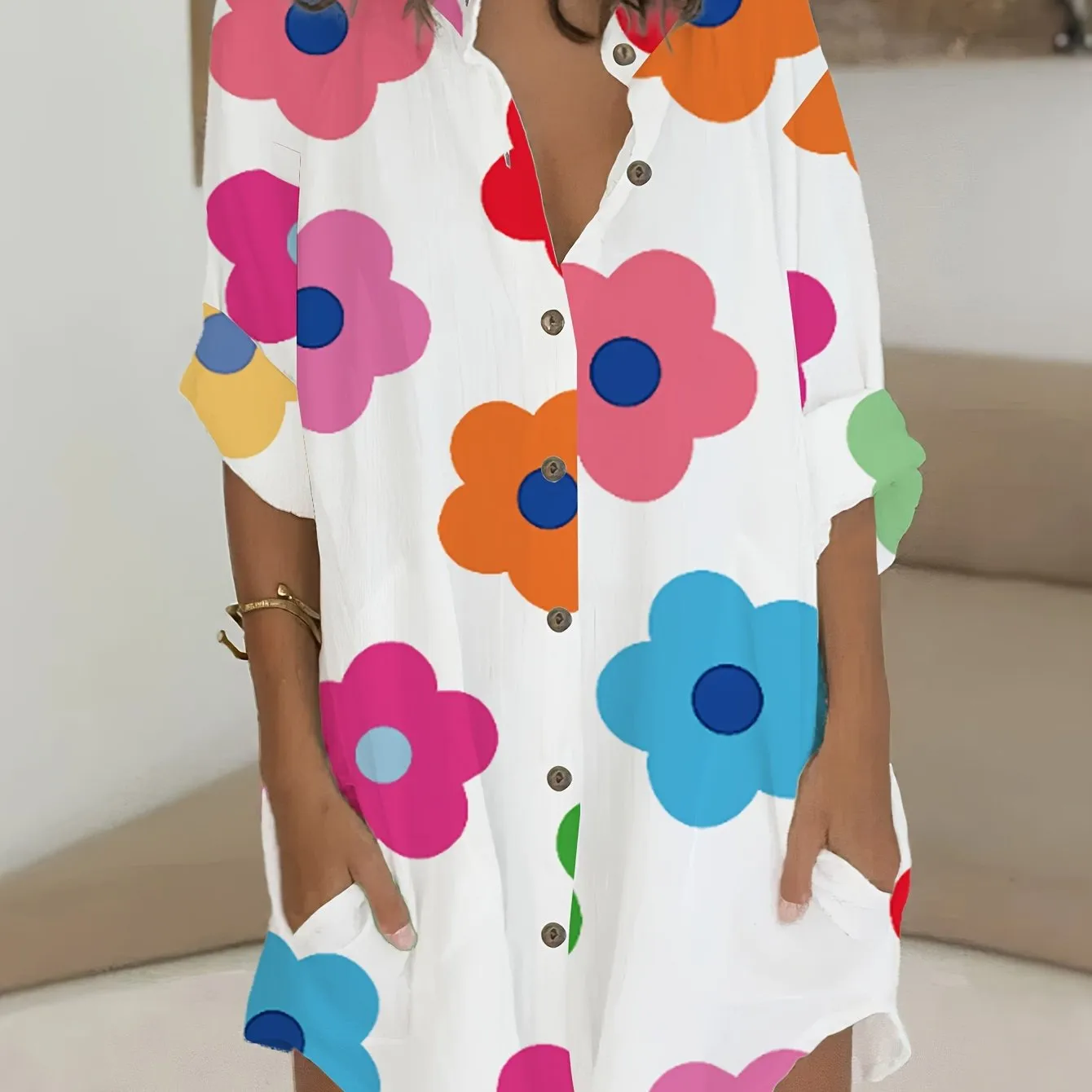 Chic Plus Size Floral Print Shirt - Stylish & Comfortable, Short Sleeve Button Front - Trendy Womens Plus Size Clothing