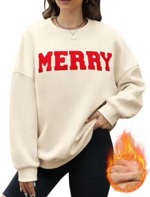 Christmas Sweatshirts Hoodies Merry Sweaters Tops Fleece Pullover Hoodie Crewneck Oversized Sherpa Lined Hoodie