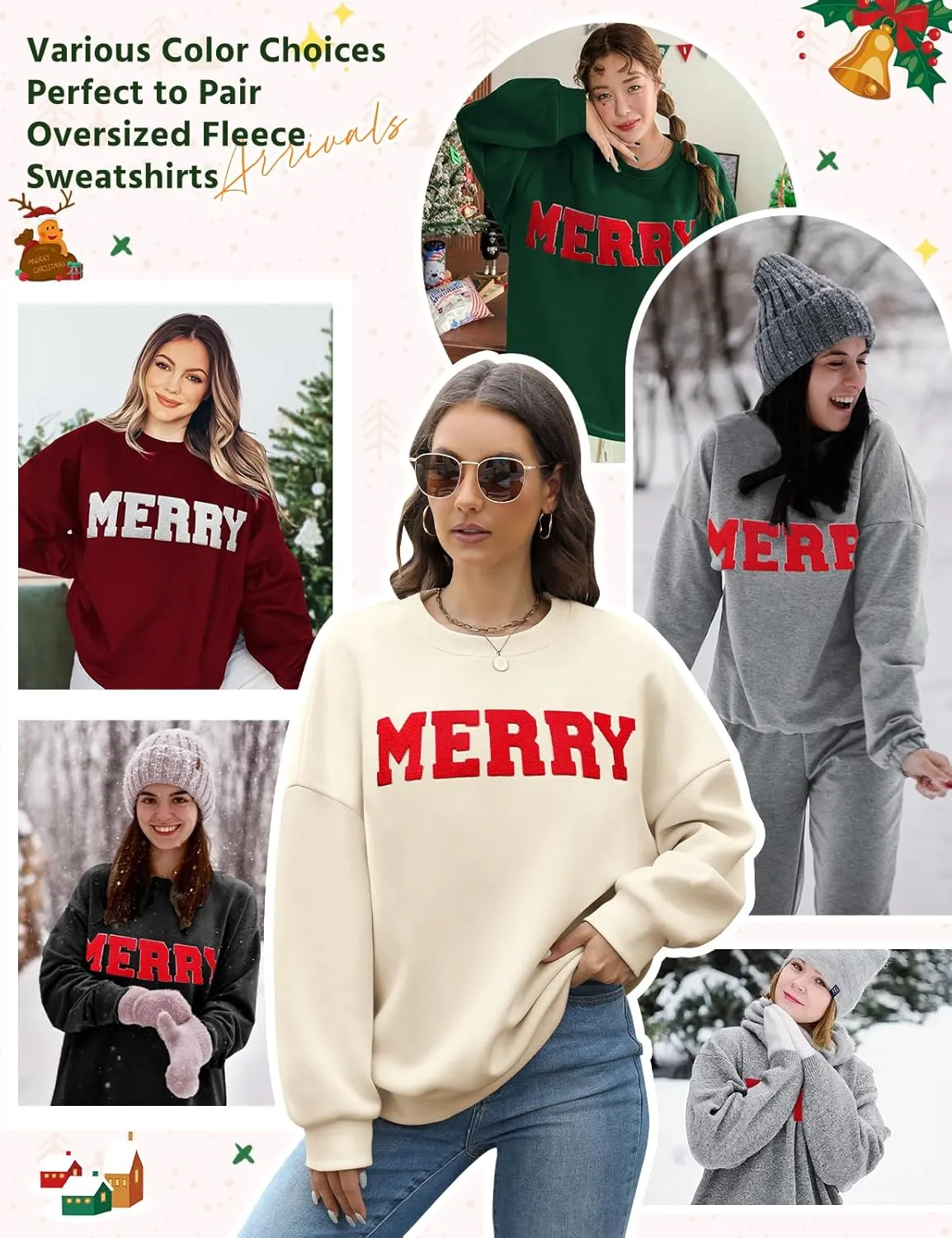 Christmas Sweatshirts Hoodies Merry Sweaters Tops Fleece Pullover Hoodie Crewneck Oversized Sherpa Lined Hoodie