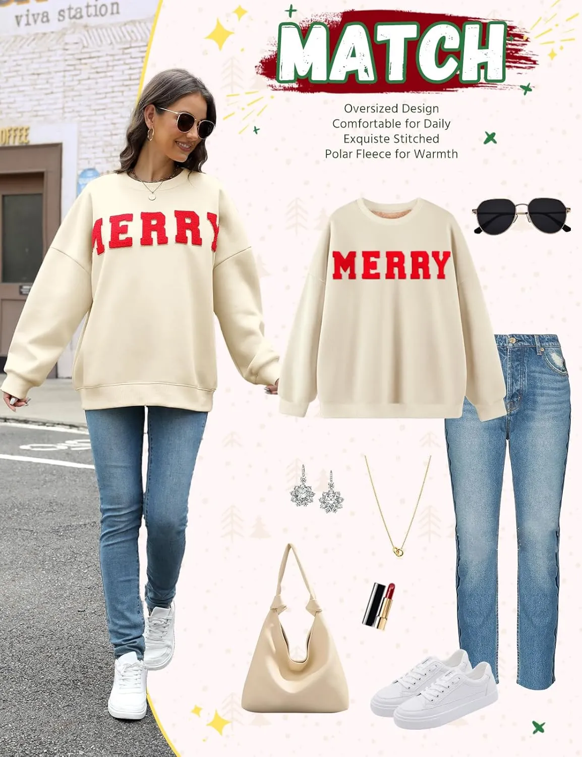 Christmas Sweatshirts Hoodies Merry Sweaters Tops Fleece Pullover Hoodie Crewneck Oversized Sherpa Lined Hoodie
