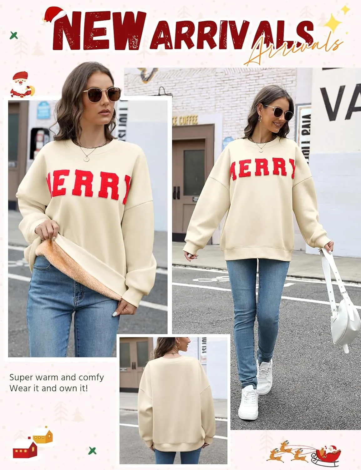 Christmas Sweatshirts Hoodies Merry Sweaters Tops Fleece Pullover Hoodie Crewneck Oversized Sherpa Lined Hoodie