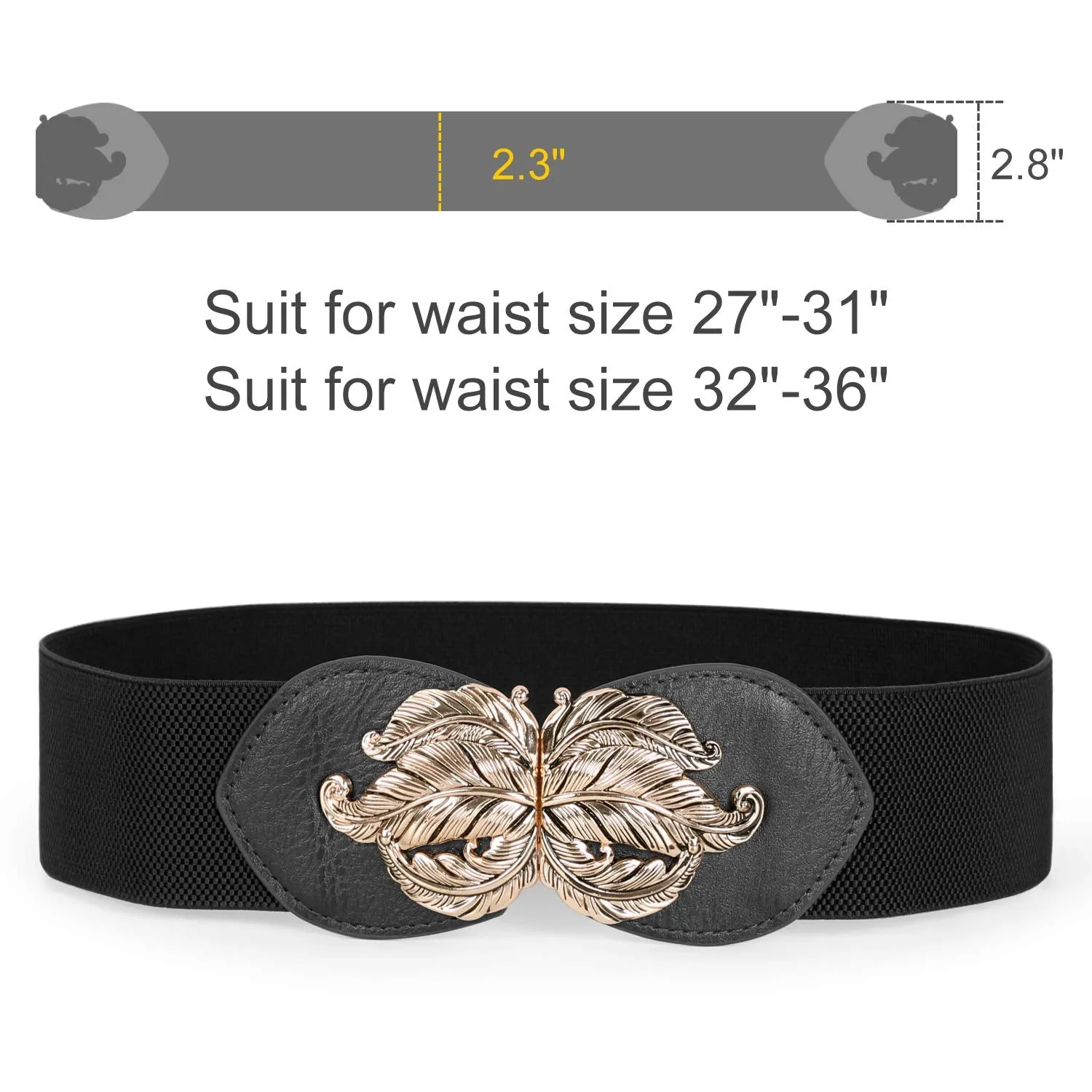 Cinch Gold Leaf Buckle Belt Wide Elastic Waist Belt Retro Stretch Dress Waistband For Women Ladies By JASGOOD