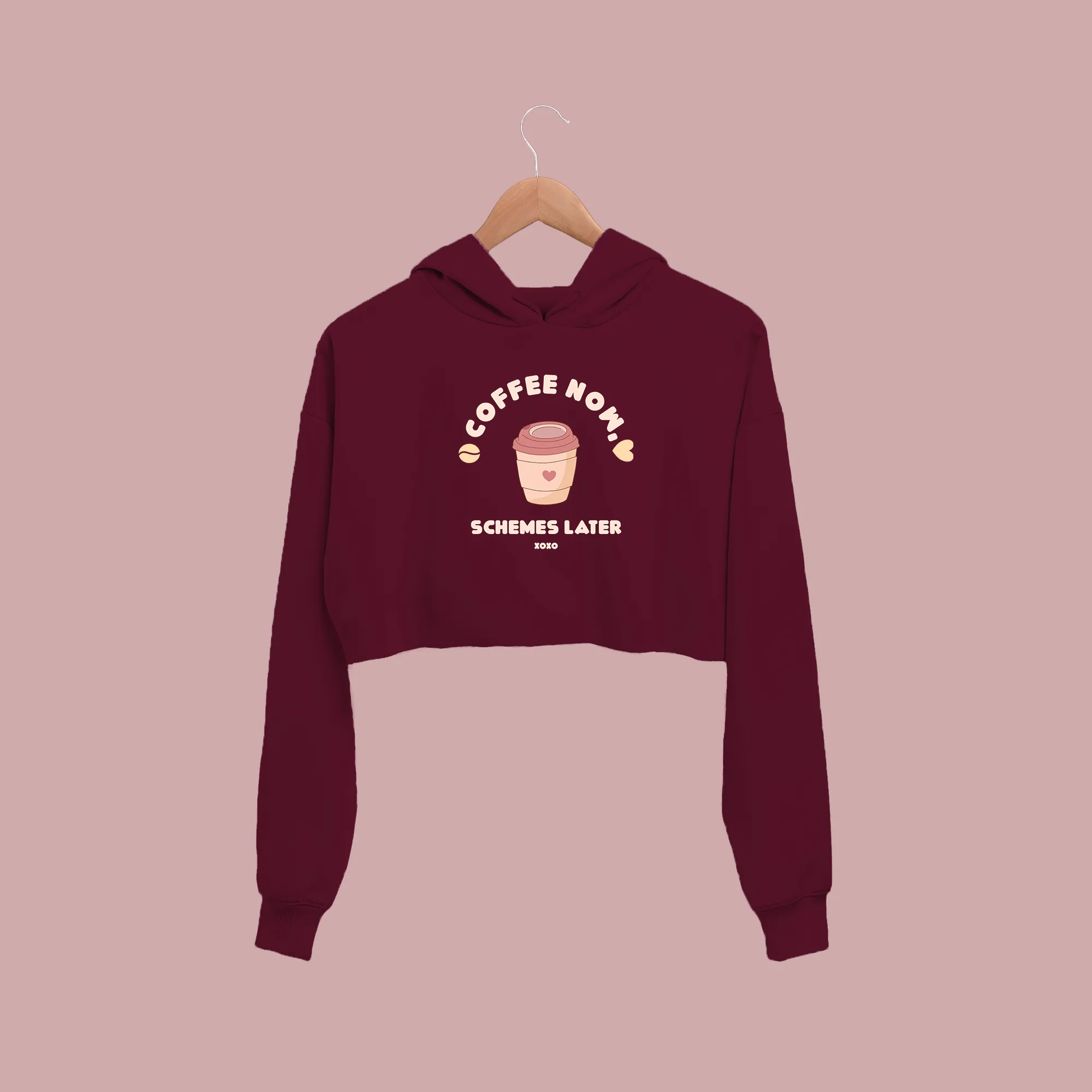 Coffee Now Schemes Later Crop Hoodies