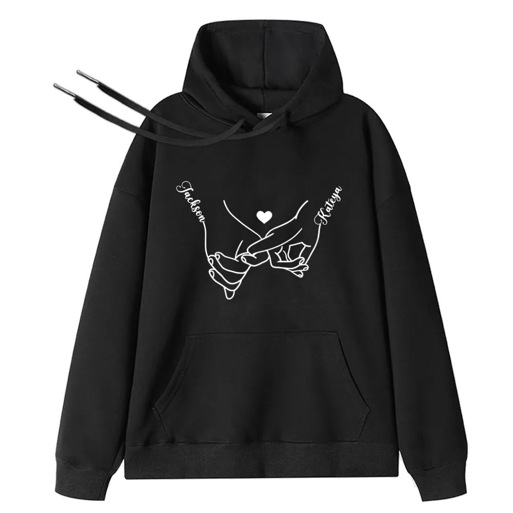 Couple Holding Hands Print Love Hoodie Customized Name
