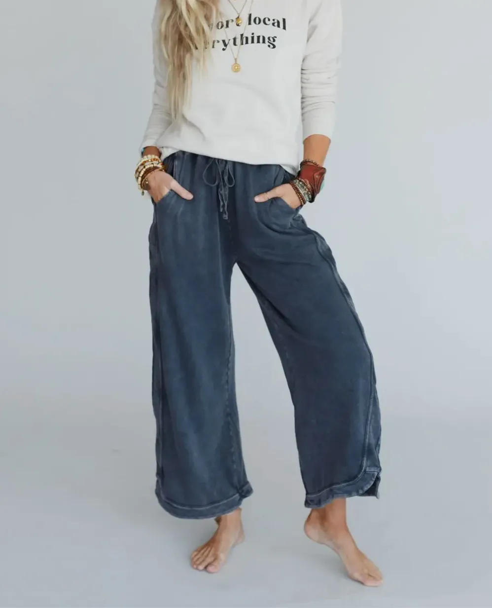 Cropped COZY TRENDY Lounge  Yoga Boho  Pants-Charcoal