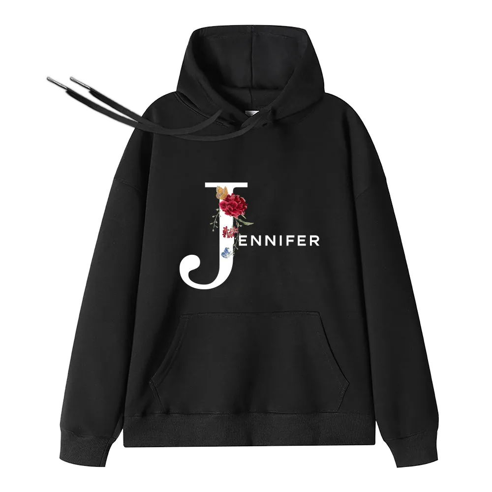 Customized Name Initial Pattern Personalized Hoodie Gift for Boyfriend/Girlfriend/Family