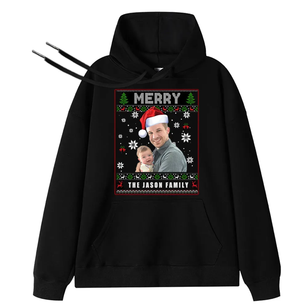 Customized Photo Text Hoodies Merry Christmas Gifts For Family
