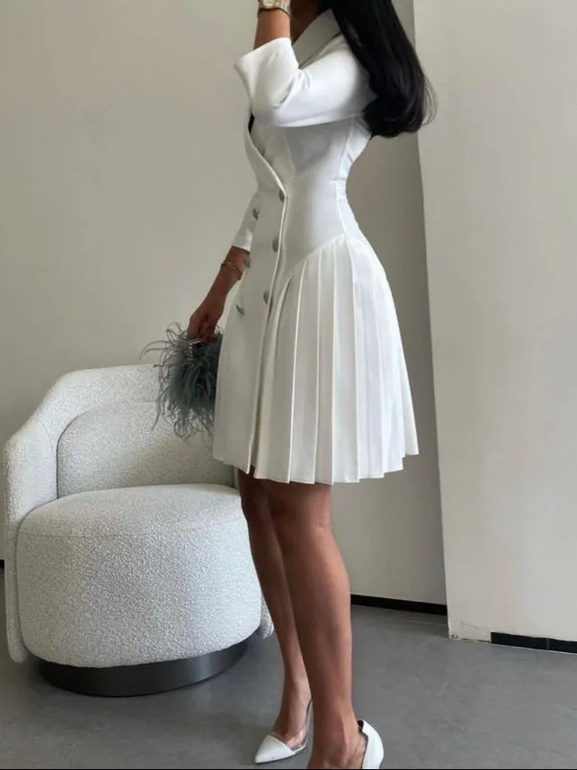 Flytonn- Double Breasted Pleated Hem Blazer Dress