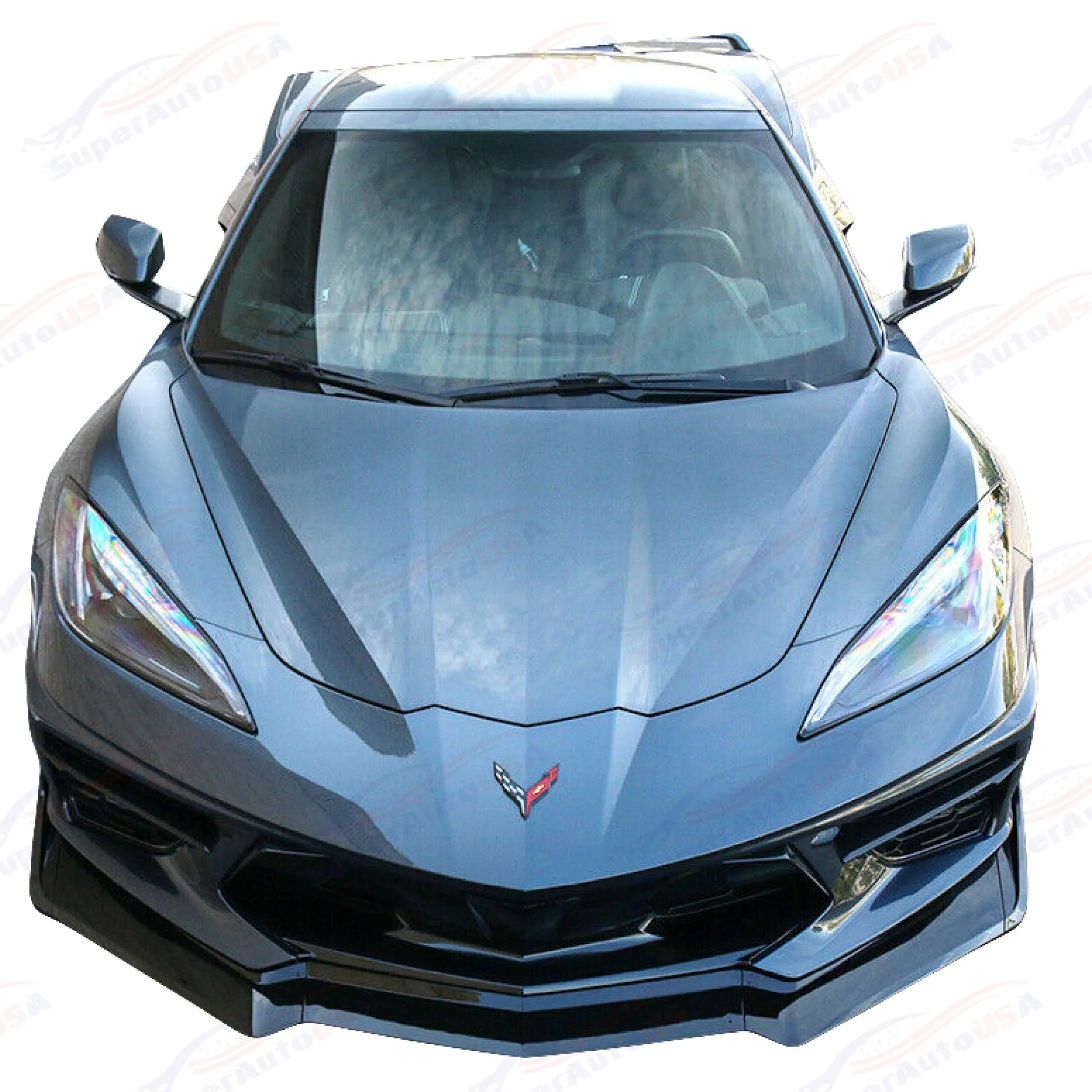 For 20-23 Chevrolet Corvette C8 Gloss Black Z51 Style Side Skirts Front Bumper Lip Set