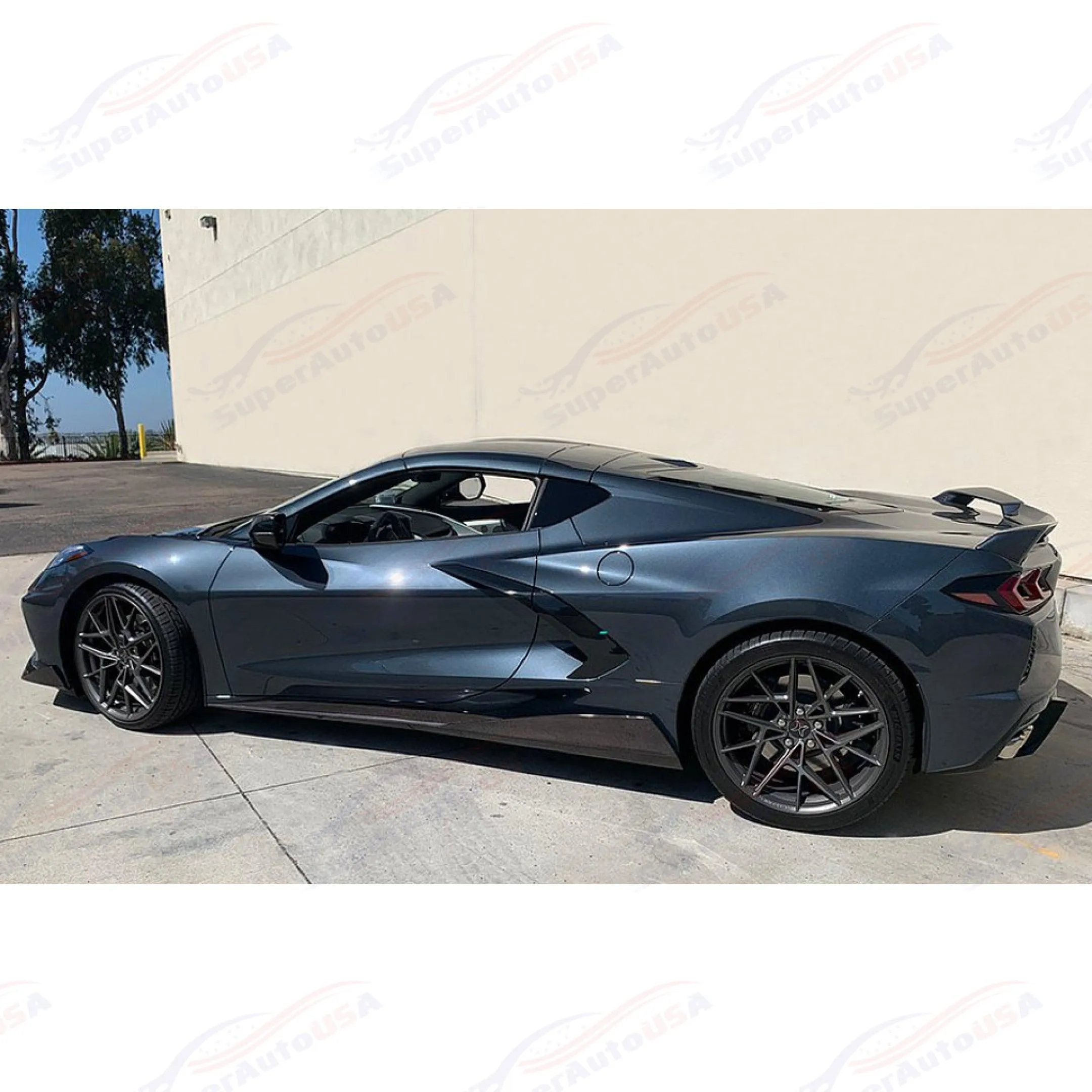 For 20-23 Chevrolet Corvette C8 Gloss Black Z51 Style Side Skirts Front Bumper Lip Set