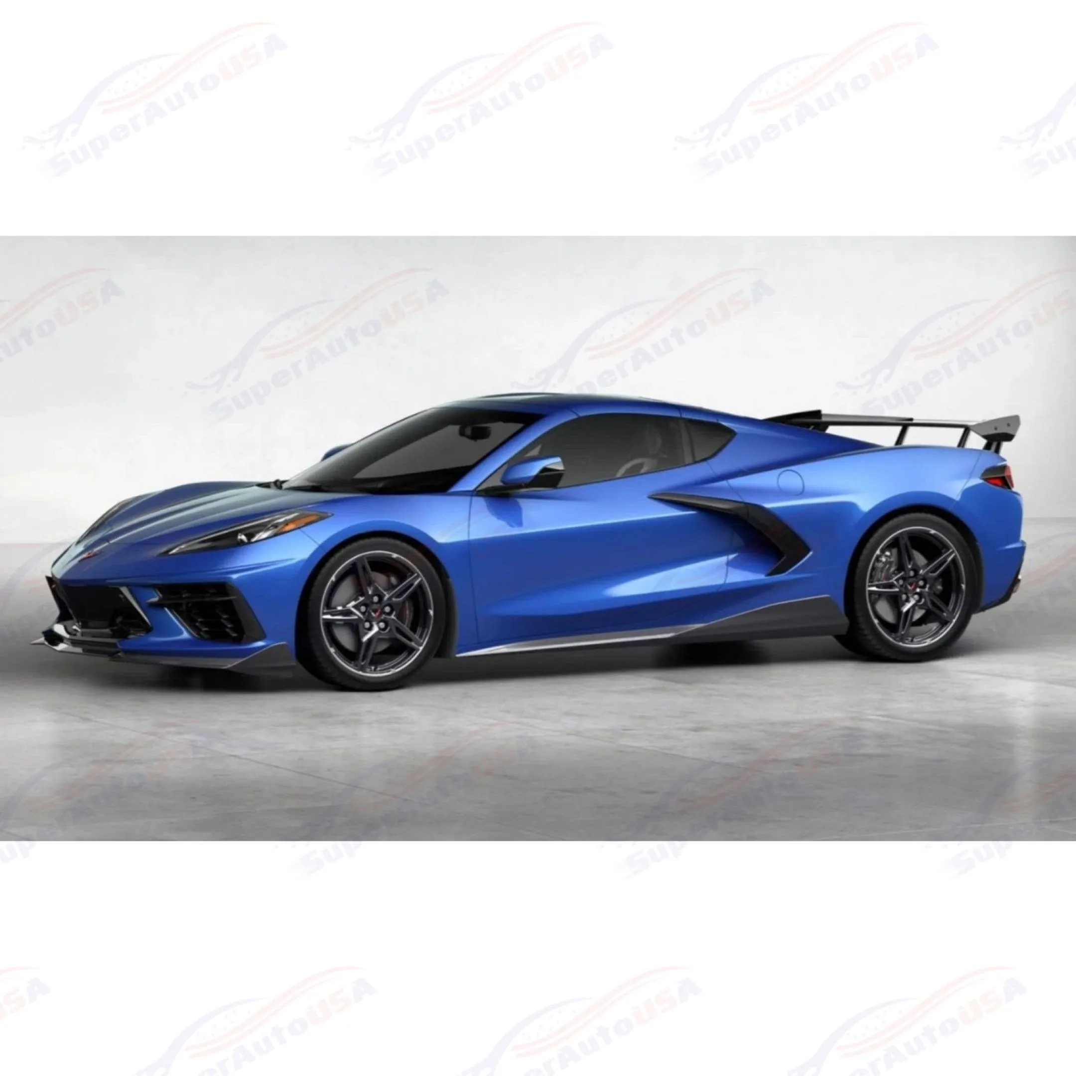 For 20-23 Chevrolet Corvette C8 Gloss Black Z51 Style Side Skirts Front Bumper Lip Set