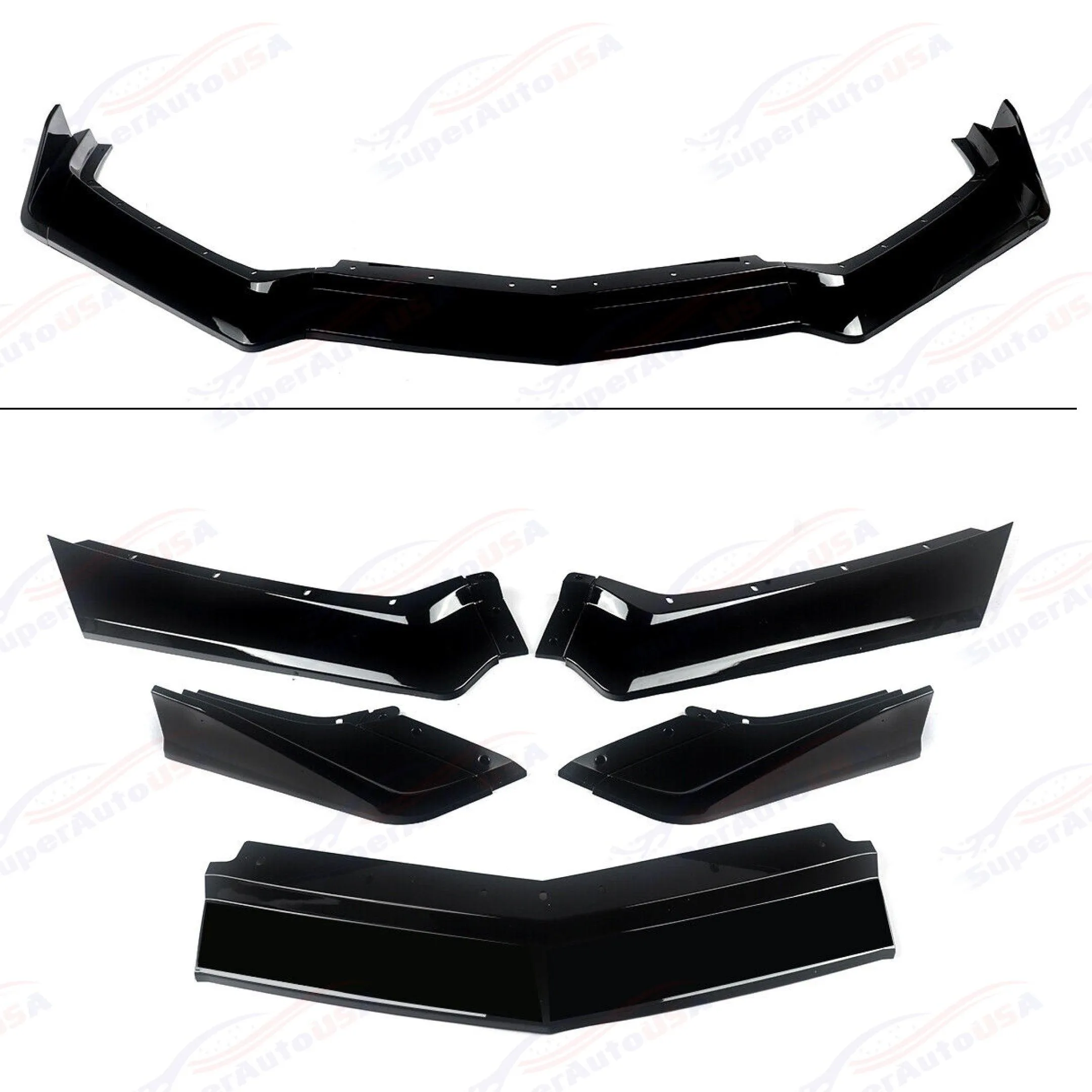 For 20-23 Chevrolet Corvette C8 Gloss Black Z51 Style Side Skirts Front Bumper Lip Set