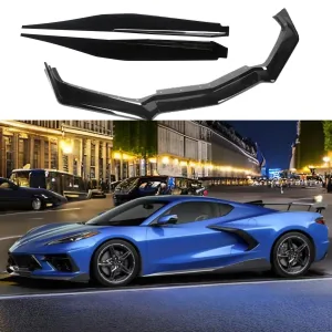For 20-23 Chevrolet Corvette C8 Gloss Black Z51 Style Side Skirts Front Bumper Lip Set