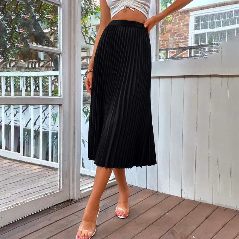 Frenchy Solid High Waist Pleated Skirt