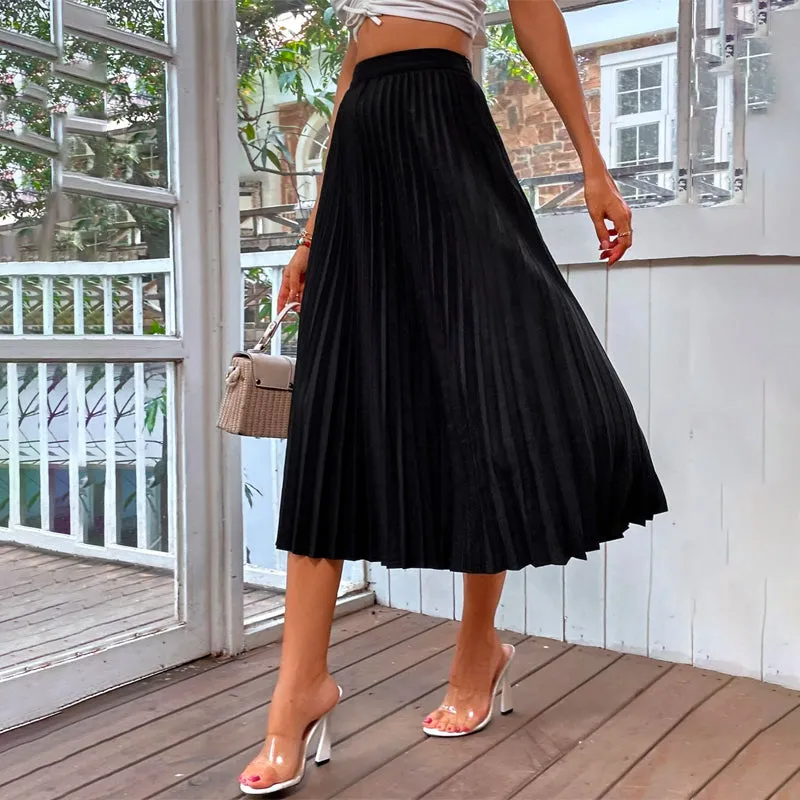 Frenchy Solid High Waist Pleated Skirt
