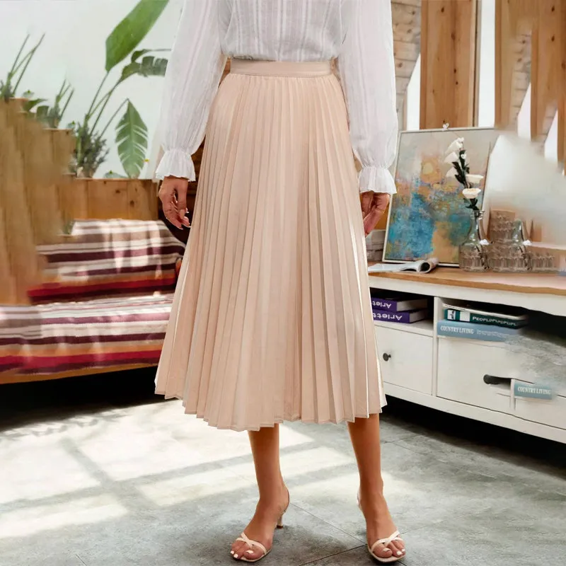 Frenchy Solid High Waist Pleated Skirt