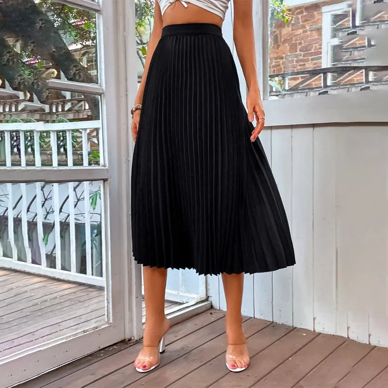 Frenchy Solid High Waist Pleated Skirt