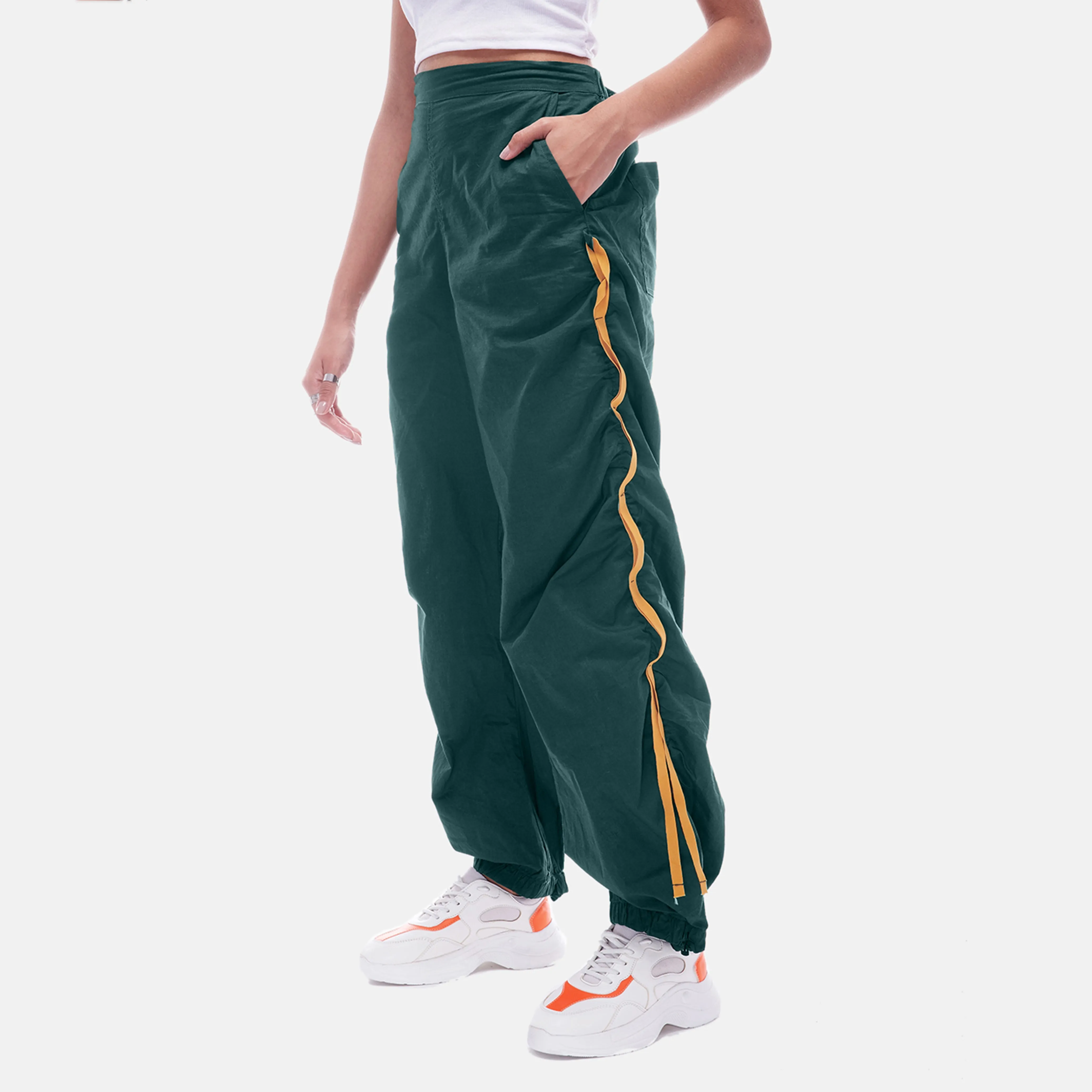 Green Taped Parachute Pants