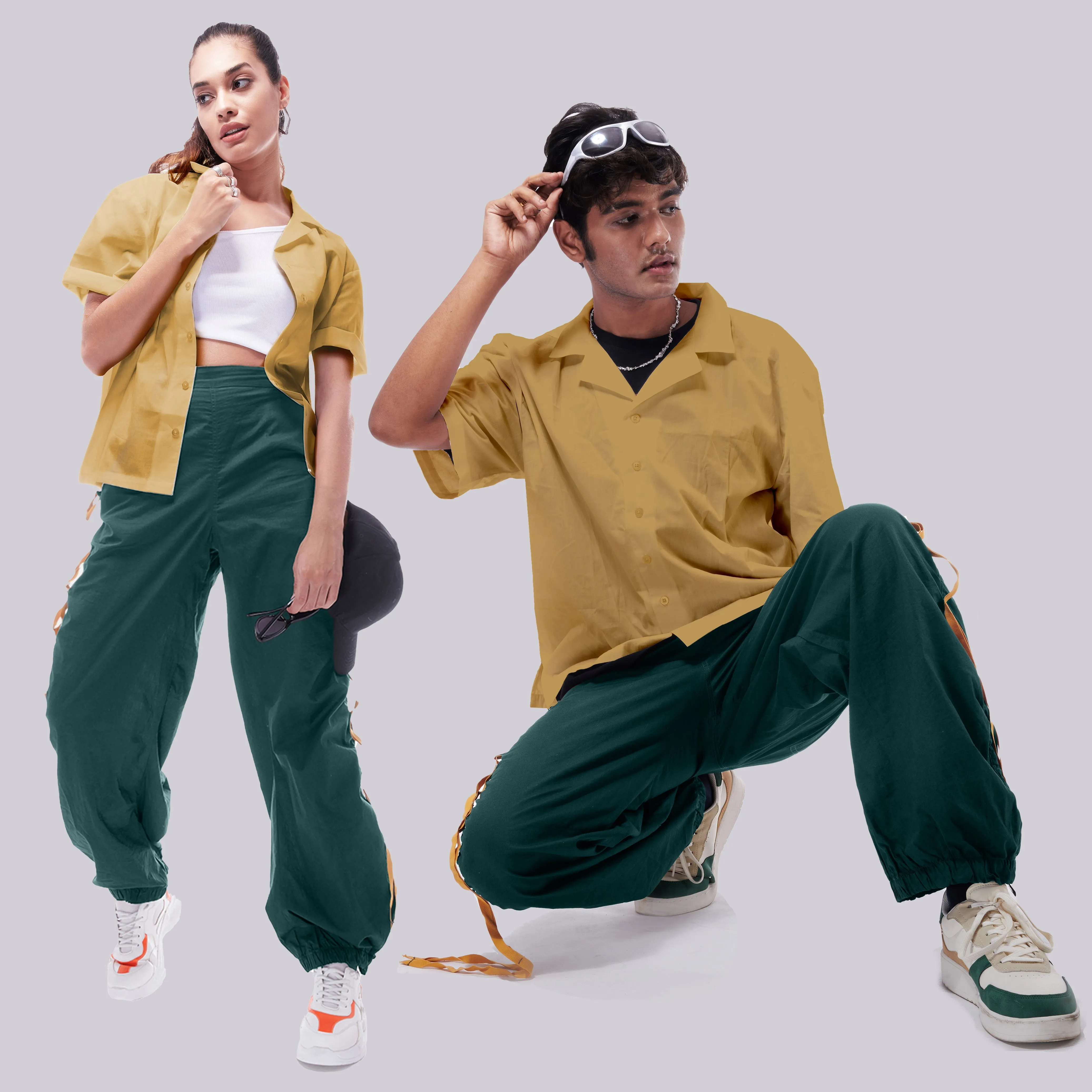 Green Taped Parachute Pants
