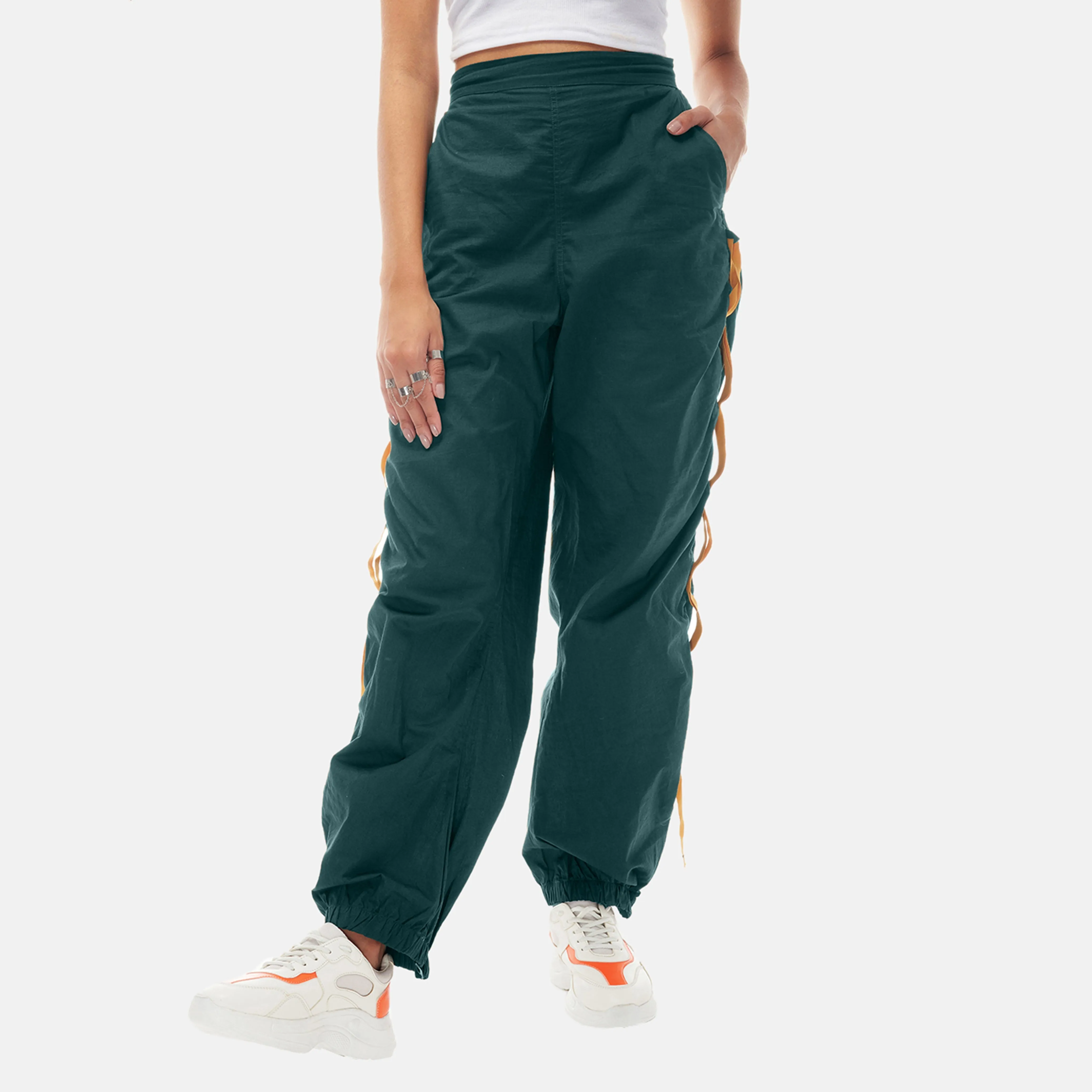 Green Taped Parachute Pants