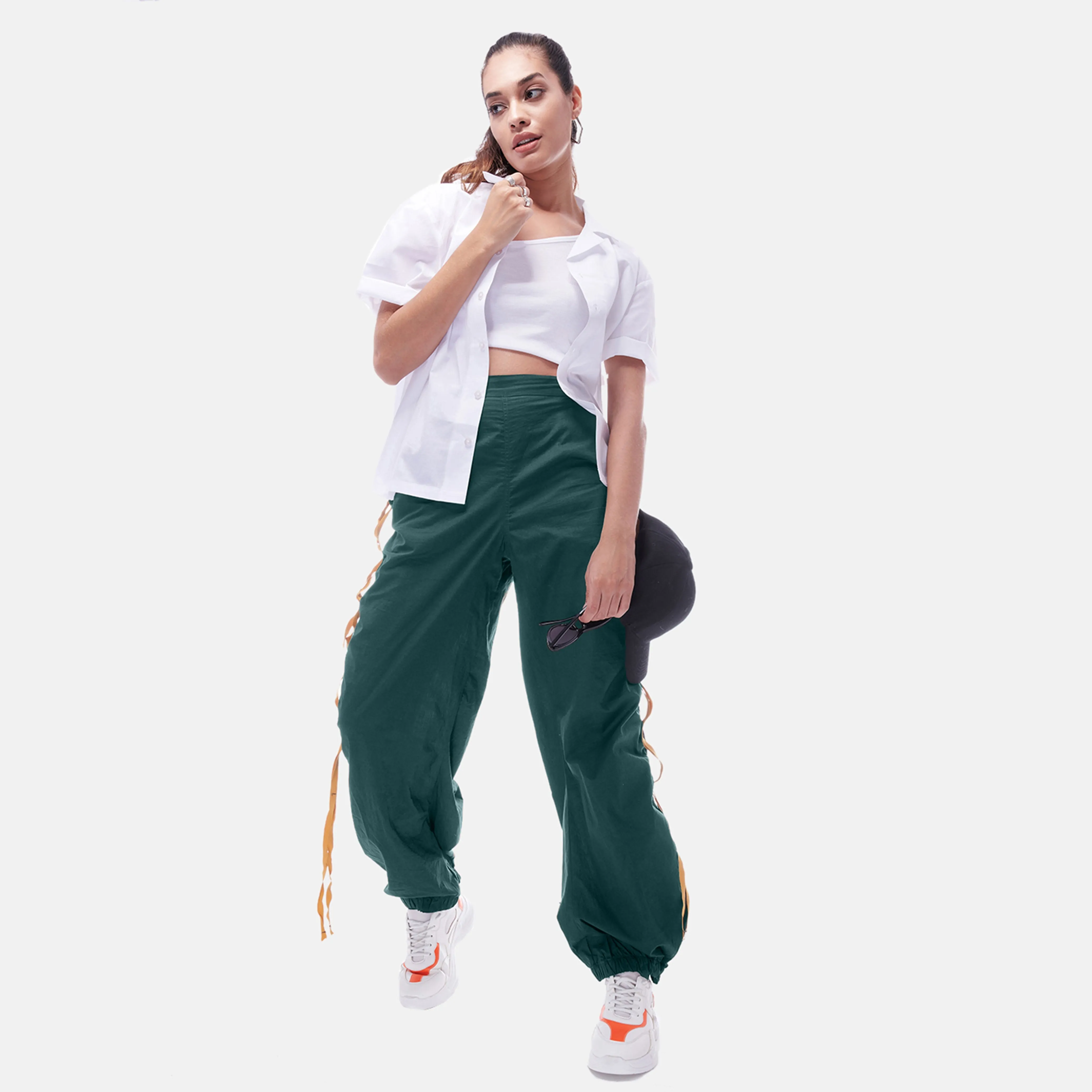 Green Taped Parachute Pants