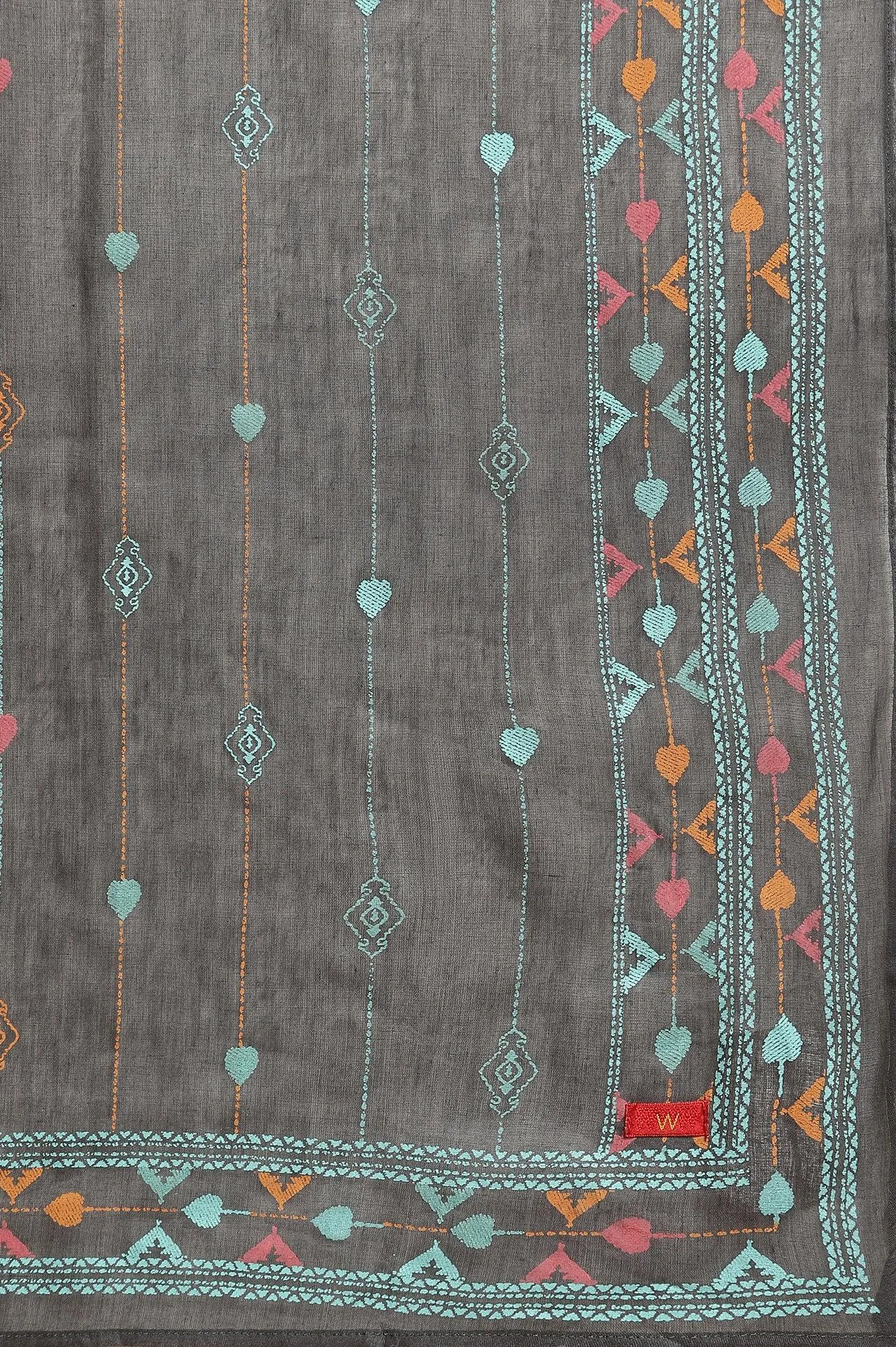 Grey Printed Kurta, Pants & Dupatta Set