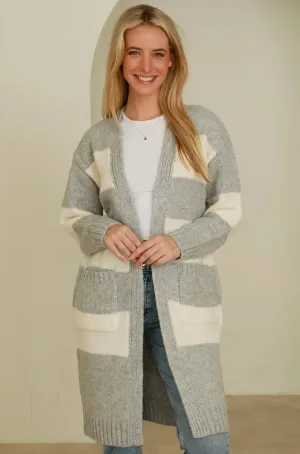 HARLOW KNIT CARDIGAN GREY   CREAM