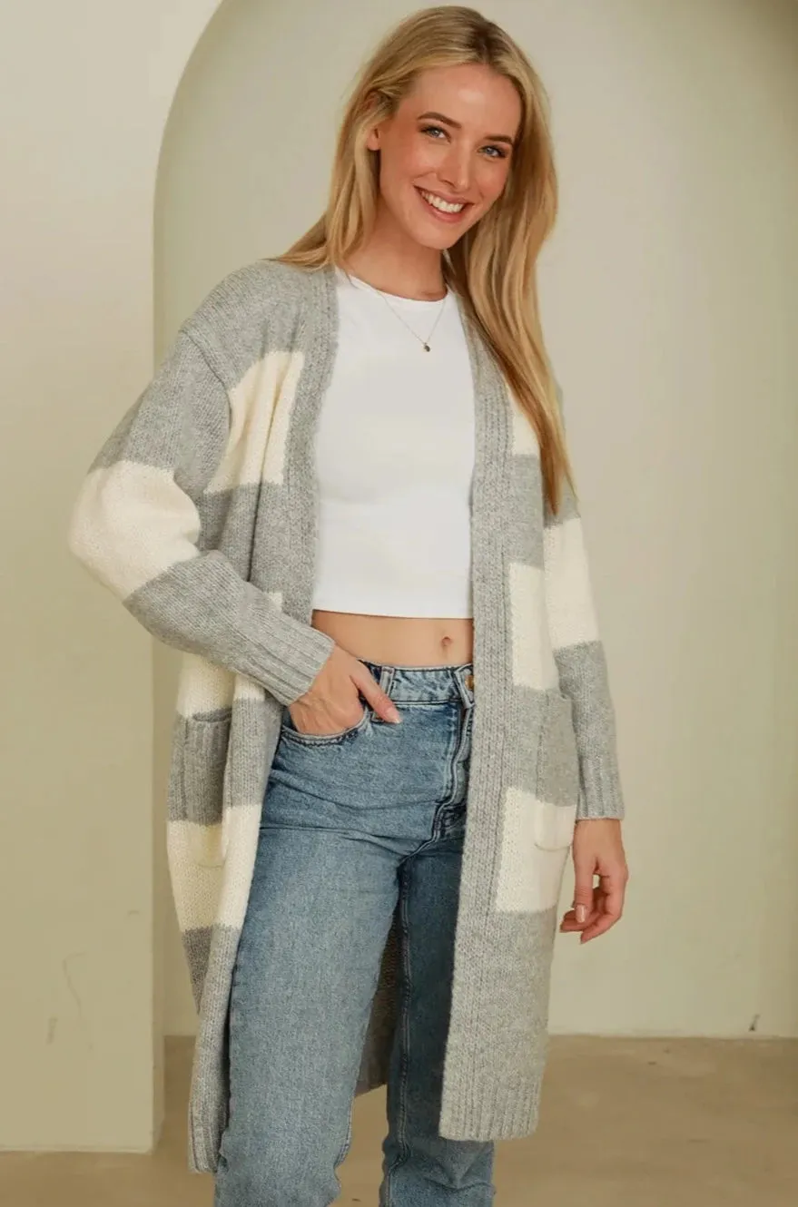 HARLOW KNIT CARDIGAN GREY   CREAM