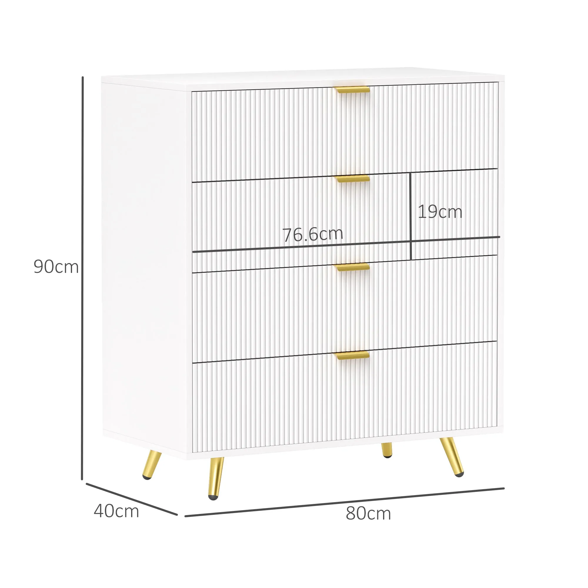 HOMCOM Elegant Four-Drawer Bedside Table - White